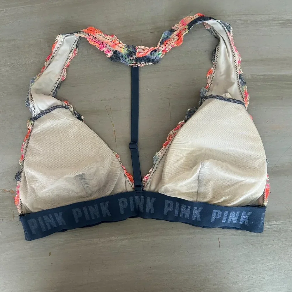 Victoria's Secret Bralette Size Large Blue Floral Lace Wireless Adjustable